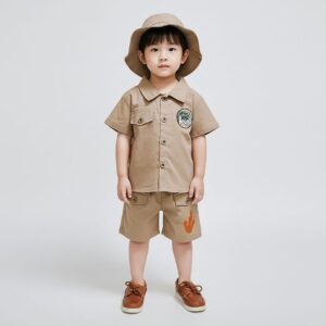 Setelan Safari Anak Laki-Laki Jeans Stretch Dino Coklat