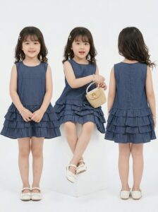 Dress Anak Perempuan Ruffle Navy Bahan Jeans West Premium DRESS MELINDA