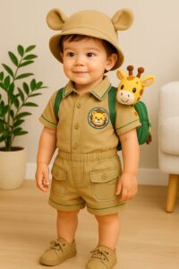 Setelan Safari Anak Laki-Laki Coklat Elegan - Baju Set Lionel Free Topi