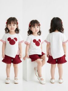 Setelan Anak Perempuan Korea Style Micci Maroon Atasan Asimetris Bordir Karakter