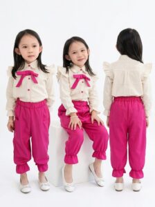 Setelan Anak Perempuan LUNA Korea Style Kemeja Katun Poplin dan Celana Scuba Premium