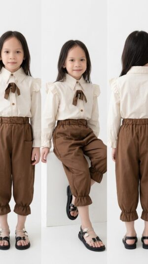 Setelan Anak luna coklat Setelan Baju Anak Perempuan Korea Style Katun Scuba Cover Utama Luna Coklat Murah Berkualitas