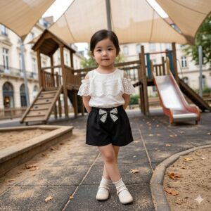 Setelan Baju Anak Perempuan Babyterry Mix Brukat Celana Katun Echa Pita brukat
