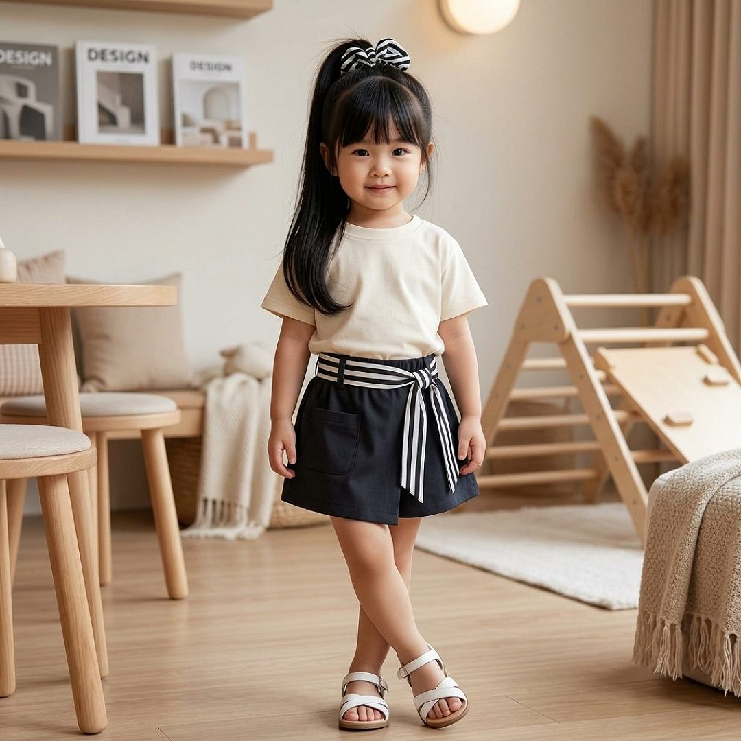 Setelan Anak Medium Shot Hairlight Rack Focus Indoors Daylight Hands Relaxed Legs Crossed Murah Berkualitas